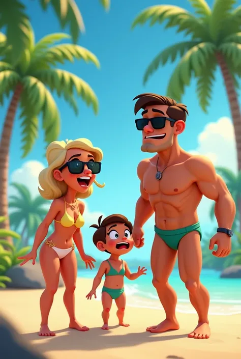 Surprised animated spy family in bikini and panties