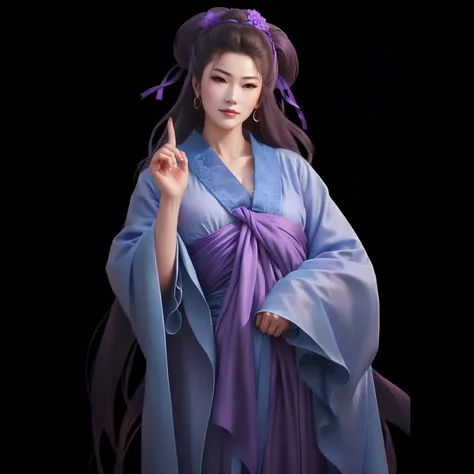 arafed woman in a blue and purple dress holding a purple umbrella, flowing hair and long robes, palace ， a girl in hanfu, with a...