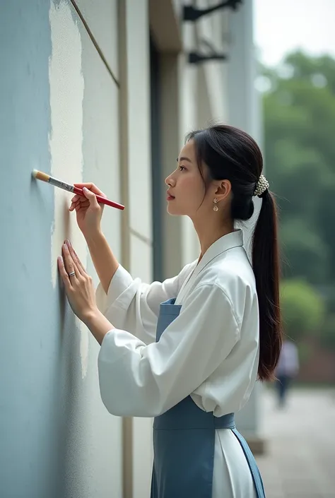 Oriental woman painting the exterior wall　Company flyer