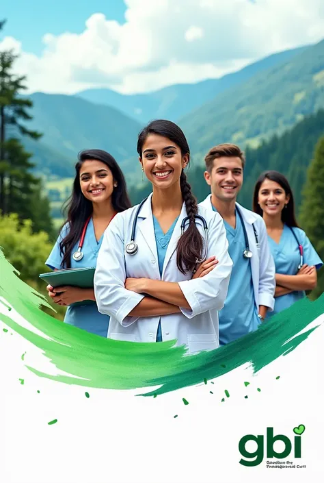 Please Design a poster to invite aspiring Indian students to study medicine abroad in Bulgaria with GBI.
The annual tuition fee is as low as 9000 Euros.
Make it generic, simple and elegant. Can you just give the base picture in colours like bright green, w...