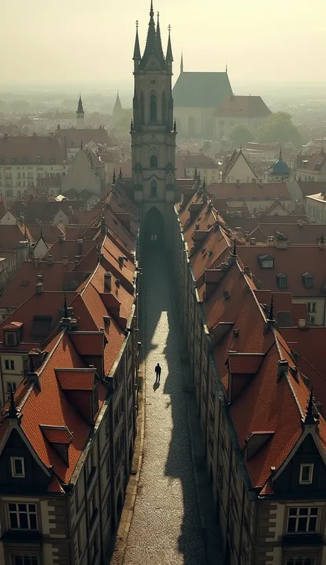 Prague historical center street view：Bird&#39;s-eye view：Gothic