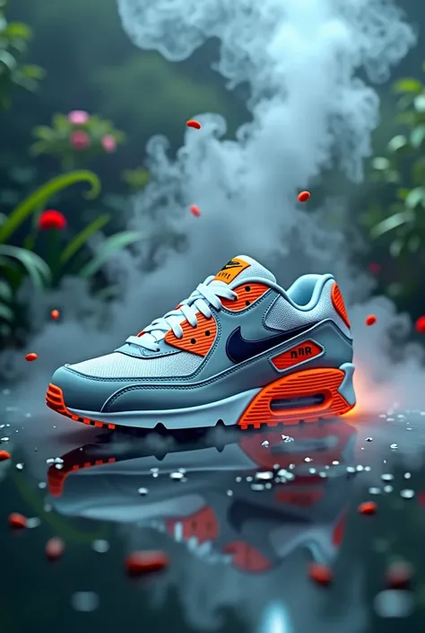 best quality, nike, airmax 90, steamy, photo-art