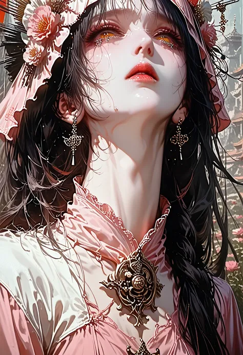 Arafa woman in pink dress with flower crown on her head, colored photo, inspired by Lan Ying, trends in the CG community, Realism, Hanfu, palace ， a girl in Hanfu, ancient Chinese princess, fair empress fantasy, Ancient Chinese Art Style, princess of an an...