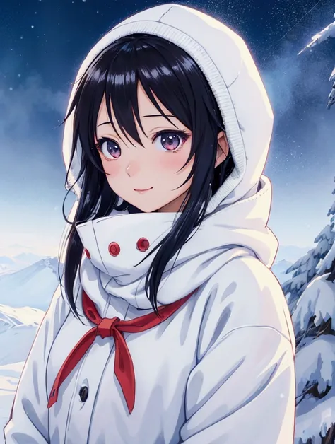 happy anime girl in white jacket standing on snowy mountain with snow, beautiful anime, beautiful anime girl, makoto shinkai cyril rolando, 4k anime wallpaper, beautiful anime woman, anime wallpaper 4k, anime wallpaper 4 k, anime style 4 k, anime wallpaper...