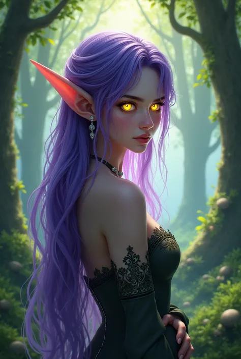 elf with purple hair and yellow eyes 