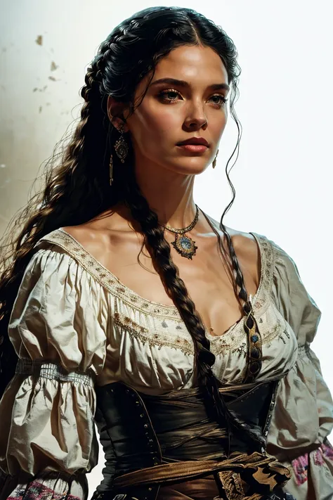 an aristocratic woman from the 17th century based on echo from the tv-series the 100, highly detailed cinematic illustration, bl...