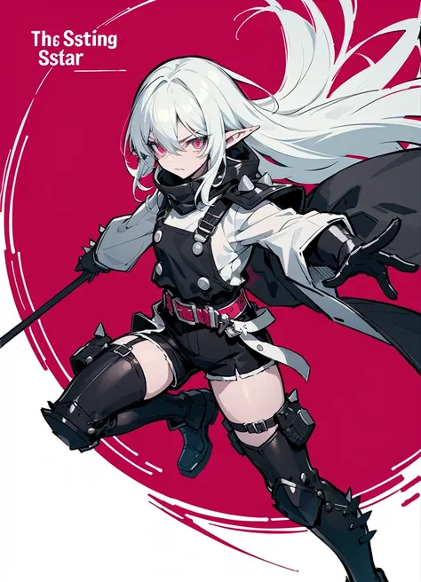  masterpiece,best quality,, (usnr:1.5) ,a digital drawing in an anime style, featuring a female character with distinct fantasy elements, she has long, flowing white hair adorned with black spikes, and her eyes are a striking red, giving her a fierce and d...