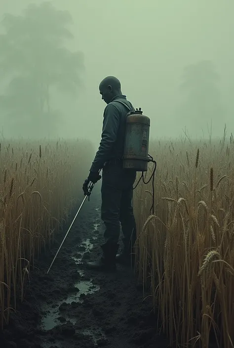 Black rust of wheat giving pesticides by man 