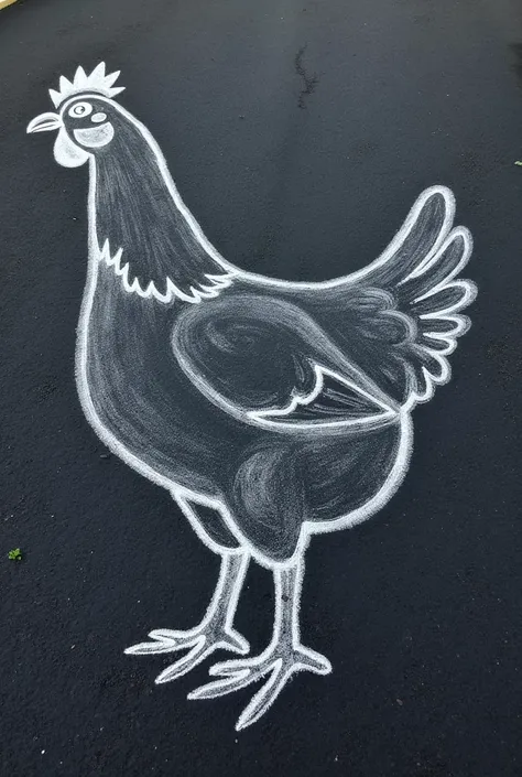 outline of a chicken&#39;s body with chalk on the asphalt, 