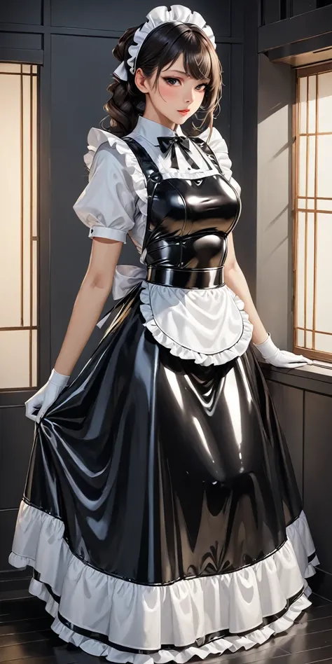 nsfw, portraiture、(masterpiece,highest quality,ultra-high resolution),japanese women, (((very beautiful 2 girl))),(latex maid cl...