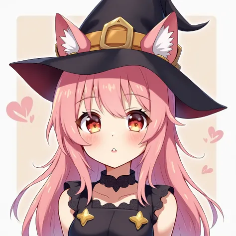 1 girl, looks at the viewer, animal ears, Cats ears, Smile, witch hat, anime, 