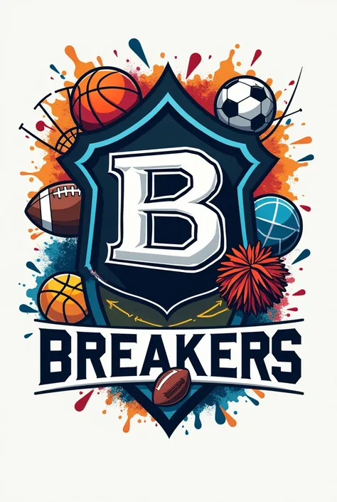 A logo incoming Intramurals about sports with a backgroud of all sports such as ball games and board games and cheerdance with a name code breakers