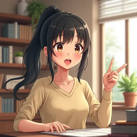 A girl who teaches trivia　ponytail　Black Hair　Japanese