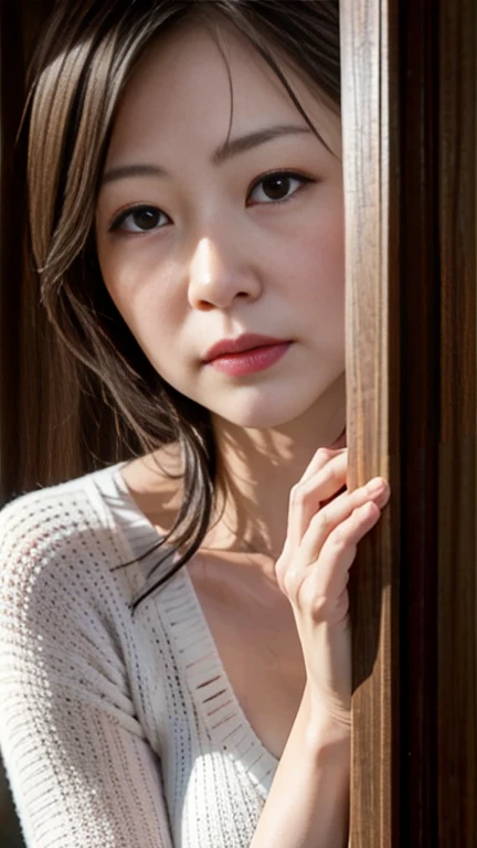 Realistic、Japanese female 1 person、(Hiding in the shadows and spying on other people&#39;s affairs:1.5)、Japan Married Woman、Beautiful mature woman、Bob Hair、The look of excitement and lust when witnessing someone else&#39;s affair, Bending、(Rub your own bre...