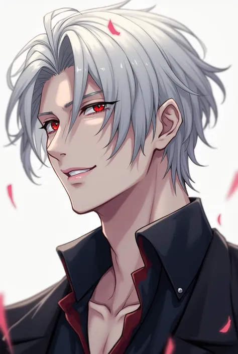 (Masterpiece) (handsome) Generate image of white hair anime handsome male character with red eye,with detailed manly face structure 