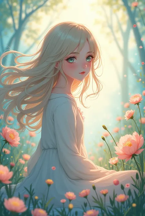 Anime illustration: A girl with a fleeting flower