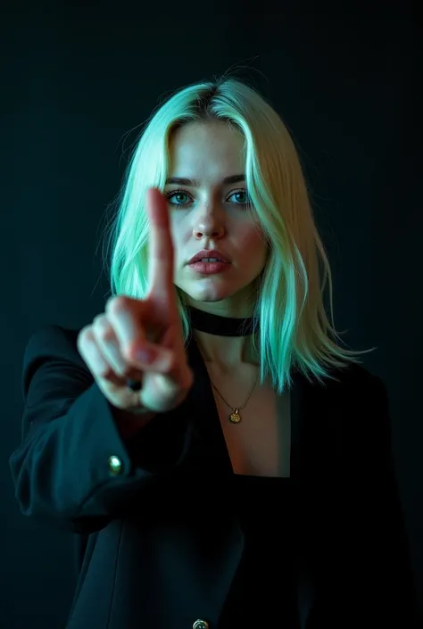 Billie Eilish doing the number 1 with her hand 