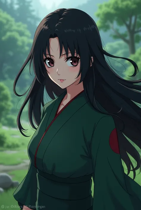 I want an anime girl from Naruto Shippuden who is Uchiha with long black hair, with the sharingan, 20 years old, from the leaf village, May it be beautiful 