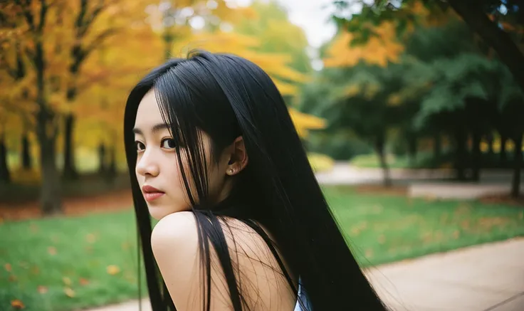 shot with kodak gold 400, one woman, hairstyle: long black hair, she&#39;s topless, but her nipples are drawn with hair., bust s...