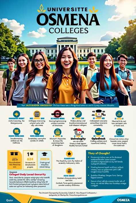 Make a poster about University of Osmeña Colleges in masbate. Put a school background and students