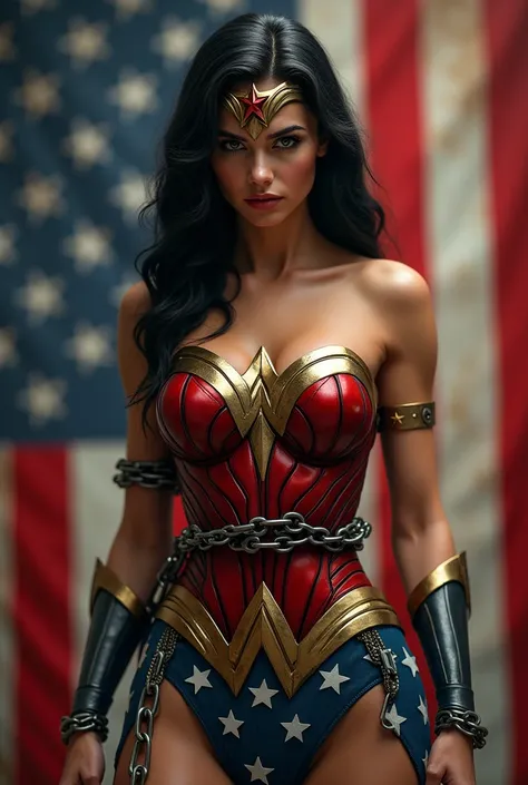 Hot Wonder woman captured by chain in american bra