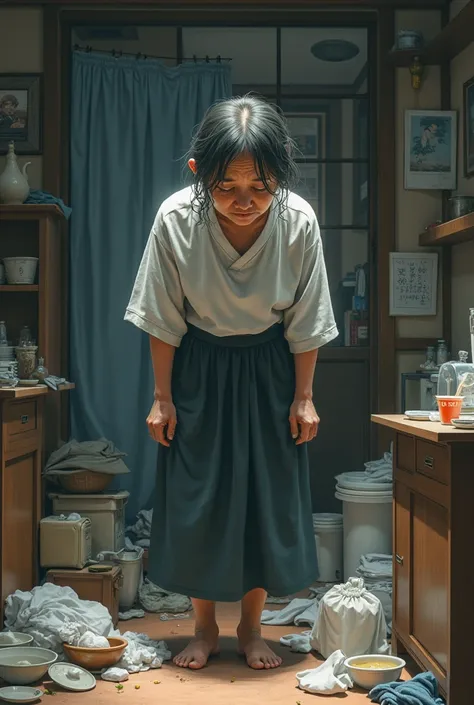 Japanese mother exhausted by housework