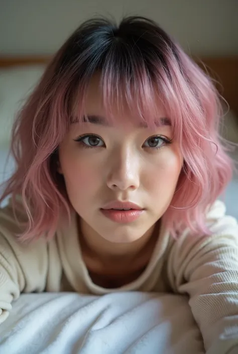 Crée une nouvelle femme à partir de cette image elle a 20 ans elle a des origine hispanique et aussi chinois sa peau est mate elle est belle naturelle est naturel  Elle a une coupe de cheveux carré court ses cheveux s’arrête au niveau de sa mâchoire avec u...