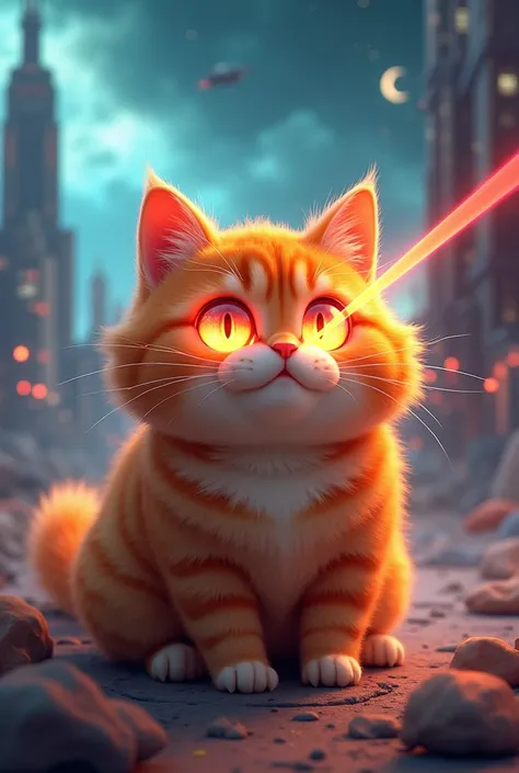 Fluffy cat with laser eye