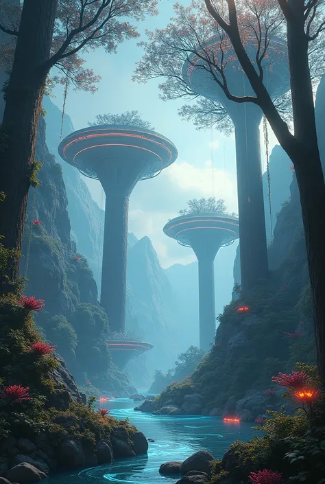 a futuristic version of a natural landscape, like a glowing forest or a floating island.