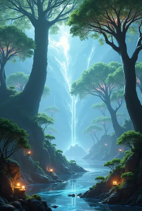 a futuristic version of a natural landscape, like a glowing forest or a floating island.