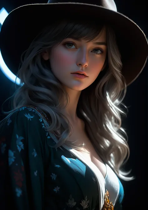 (Front Focus), (In the Dark:1.6), Hyperrealist female portraits by David Hockney and Alphonse Mucha, Fantasy art, Photorealistic, Dynamic Lighting, artstation, Poster, Volumetric lighting, Highly detailed face, 4k yen, Awards, One girl, In the Dark, Deep S...