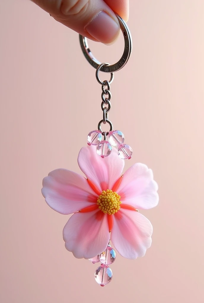 Keychain, little flower, beads, pink