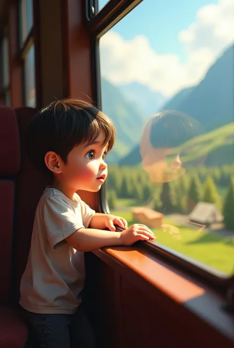 kid (age 10) looking trought the window on a train