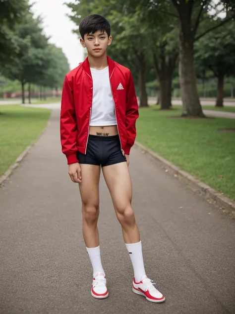  teenagers , very young , light-skin , wearing an dark red sexy underwear, tmasterpiece，k hd，the feet，Transparent sports vest，semi transparent，black long socks，The barefoot , red colour , handsome and cute , extreme cute boy , white skin , dark red underwe...