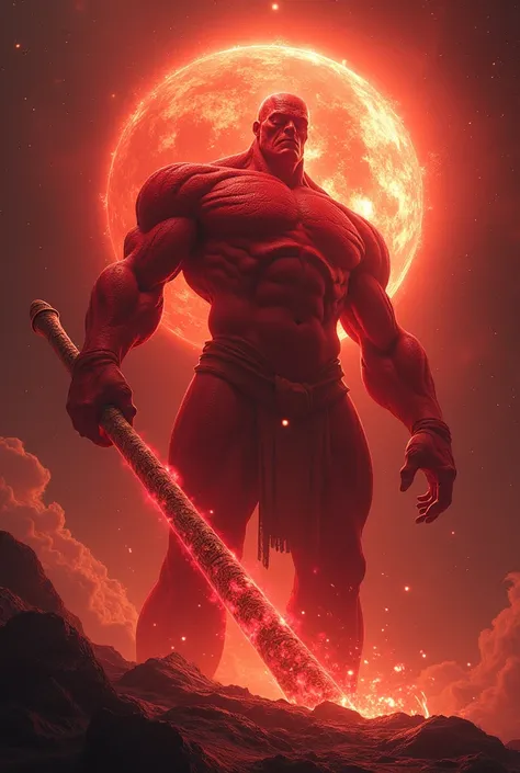 A red giant stands holding a baton, looking fearsome.