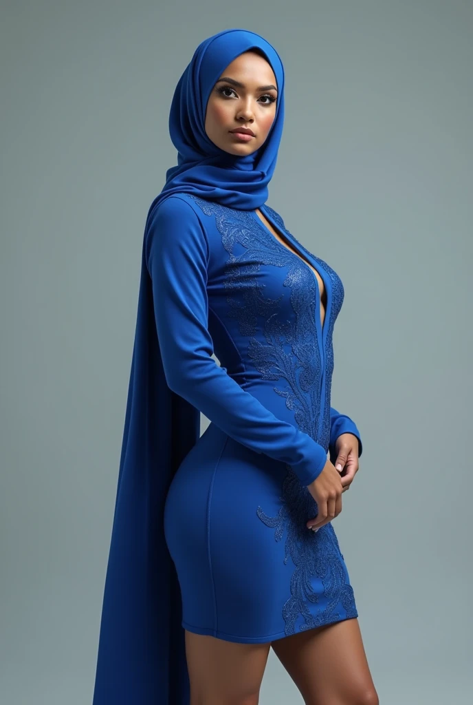 Trans girlwith Hijab full body blue short sexy dress 
