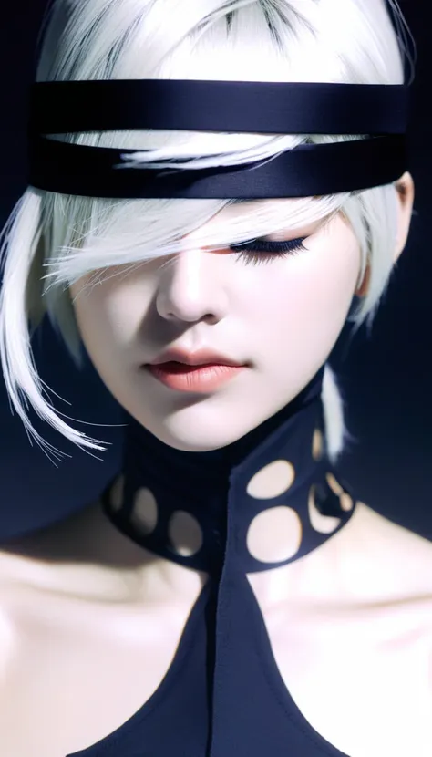 (blindfolded) nier&#39;2b: automata, with the highest quality and high resolution (8k), create a masterpiece, actual photos, rea...