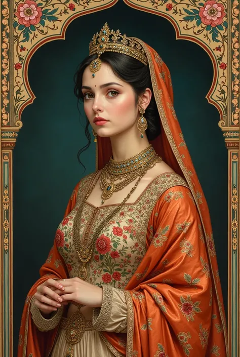 Indian queen drawing looking sidewards Mughal style
