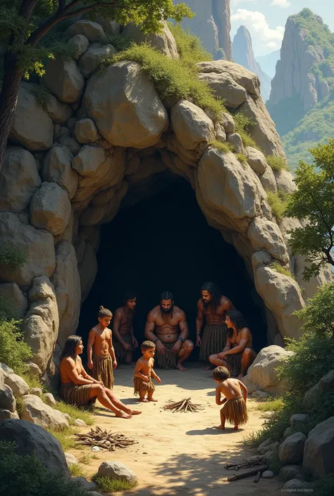 Early human families lived in caves or rocks.
