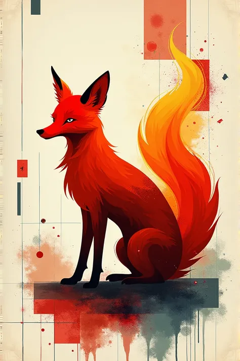 create the image of a fire fox, in the abstract art style, with each part being made in a different way to be the image of a book cover