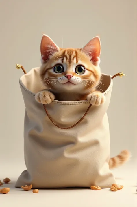 Realistic cat cake popping out of a bag
