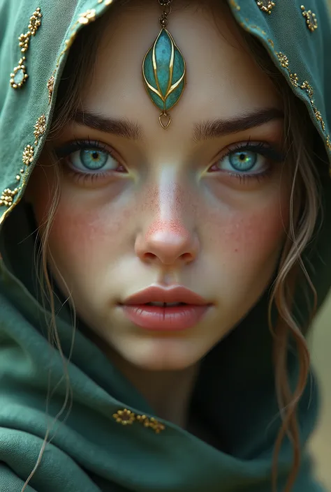 Waist shot of an amazingly exquisite female elf, Complex, Narrow Face, elegant, detailed iridescent eyes, narrow pupils