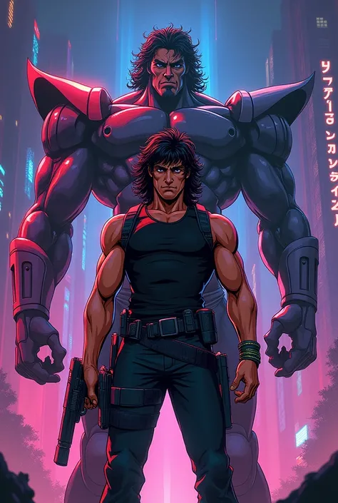 Sylvester Stallone Rambo Jotaro Kujo anime style star platinum stand 80s