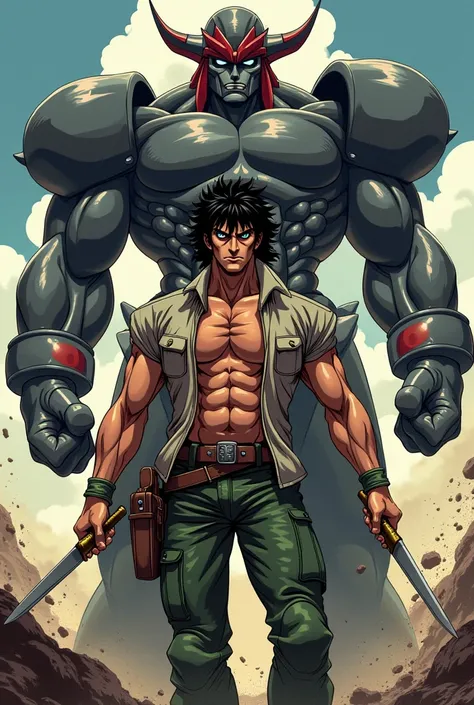 Sylvester Stallone Rambo Jotaro Kujo anime style star platinum stand 80s ora ora ora