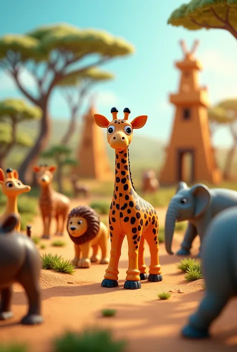 Toy Description: A game where children must complete rescue missions in an imaginary savannah. Action figures are not giraffes, but other animals like lions, elephants and rhinos, but the giraffe is the protagonist in the story and in the illustration on t...