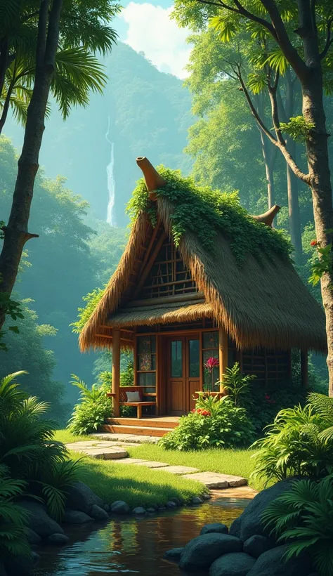 A peaceful hut in a calm place in jungle 