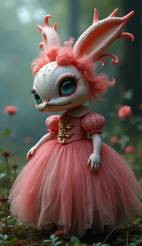 A supernatural macaroon creature, Alice in Wonderland, extremely detailed costume, 4k 8k realistic, masterpiece, vivid colors, high contrast, dynamic lighting, volumetric fog, intricate textures, whimsical, fantastical, surreal, dreamlike, imaginative, fai...