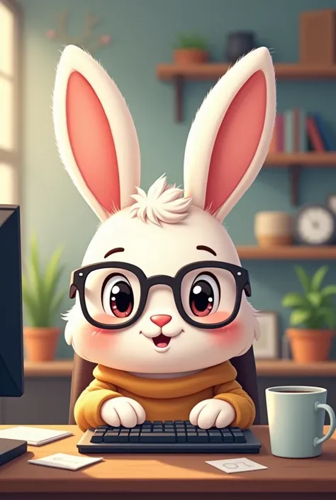 Help me create a cute cartoon rabbit sitting coder
