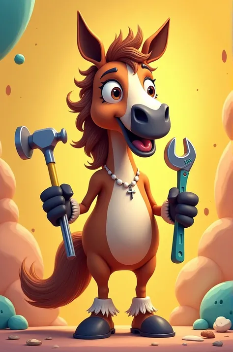 Animated horse with tools in hand 