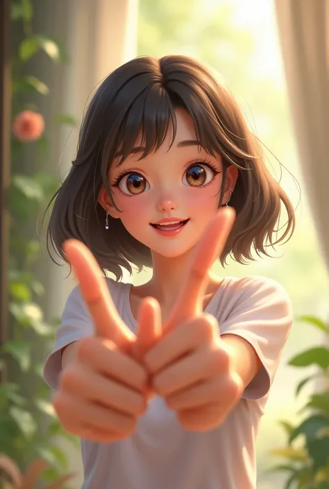 A cute girl saying hi in good ambience 